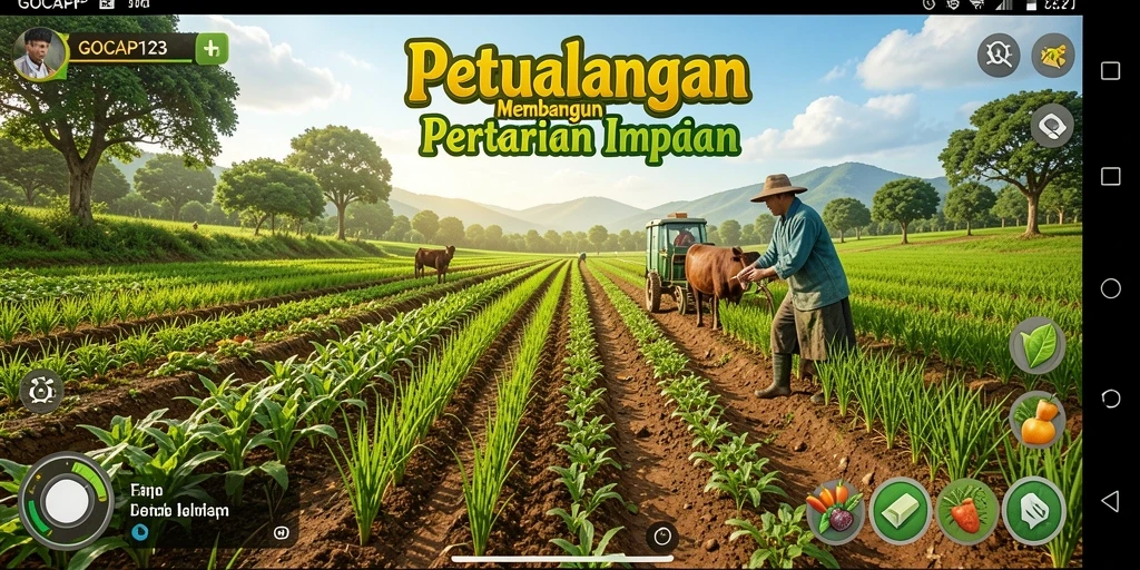 Screenshot GOCAP123 menunjukkan gameplay menarik dengan ladang yang subur.