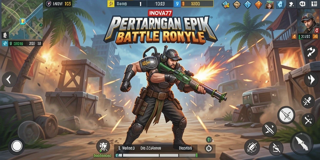Screenshot gameplay INOVA77 menampilkan pertarungan sengit dalam Battle Royale.