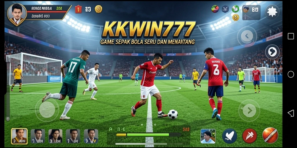 Tampilan utama gameplay KKWIN777 dengan aksi sepak bola seru.