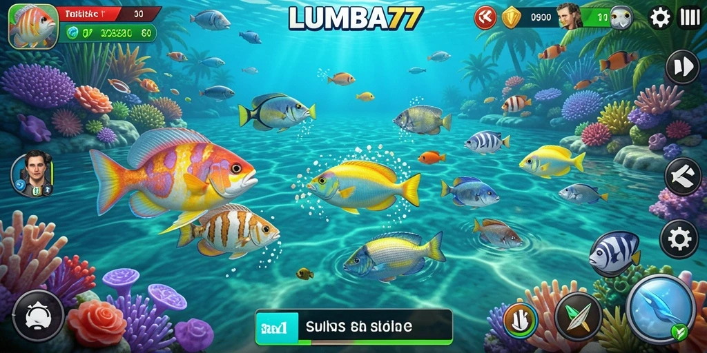 Screenshot LUMBA77 menampilkan aksi menembak ikan yang seru.