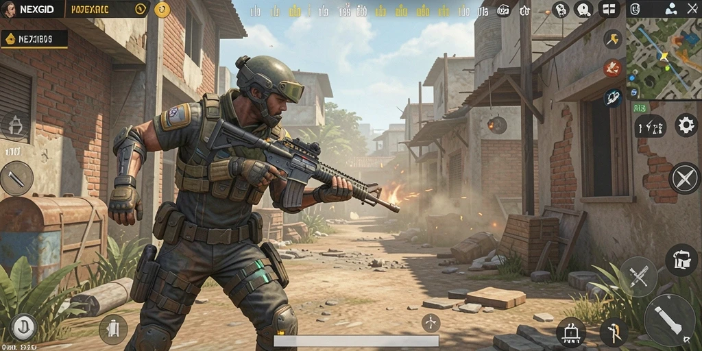 Screenshot gameplay NEXGID yang menampilkan pertempuran intens dalam mode Battle Royale.