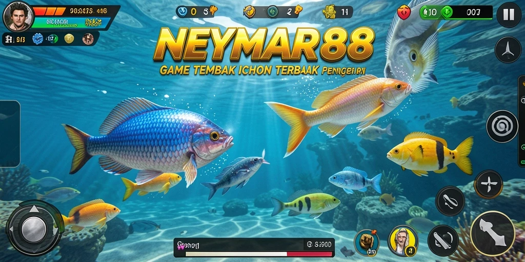 Tampilan gameplay seru dalam NEYMAR88 saat menangkap ikan.