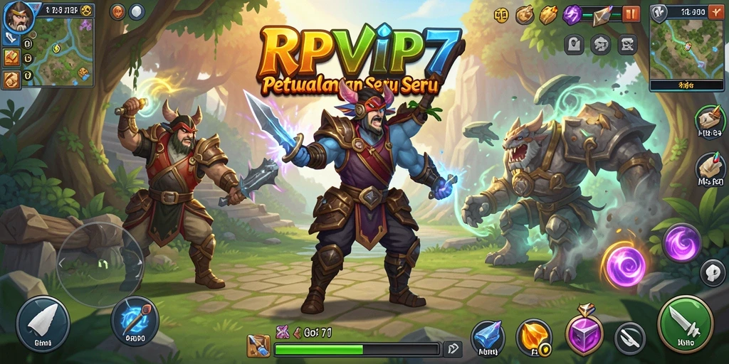 Screenshot RPVIP7 menampilkan karakter dalam pertempuran mendebarkan di dunia fantasi.