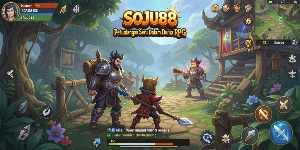 Tampilan antarmuka permainan SOJU88 yang menampilkan aksi RPG mendebarkan.